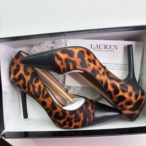 Lauren Ralph Lauren Leopard Calf Hair Pointed Toe Stiletto Heels Size 5B New